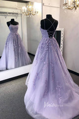 Spaghetti Strap Long Prom Dresses Lace-Up Back FD1265B