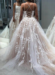 Spaghetti Strap Long Prom Dresses Lace-Up Back FD1265B