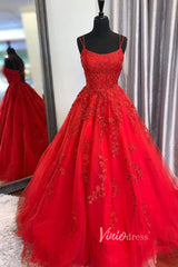 Spaghetti Strap Long Prom Dresses Lace-Up Back FD1265B