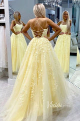 Spaghetti Strap Long Prom Dresses Lace-Up Back FD1265B