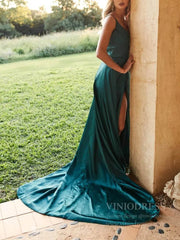 Spaghetti Strap Teal Green Prom Dresses with Long Train FD1708