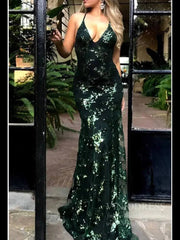 Sparkly Gold Sequin Mermaid Prom Dresses Spaghetti Strap Formal Dresses FD1683