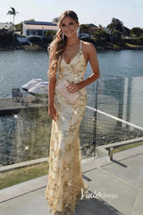 Sparkly Gold Sequin Mermaid Prom Dresses Spaghetti Strap Formal Dresses FD1683