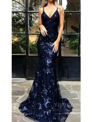 Sparkly Gold Sequin Mermaid Prom Dresses Spaghetti Strap Formal Dresses FD1683