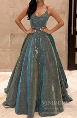 Sparkly Long Prom Dresses Spaghetti Strap Formal Dress FD1777