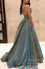 Sparkly Long Prom Dresses Spaghetti Strap Formal Dress FD1777