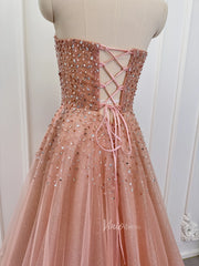 Sparkly Rose Gold Prom Dress Beaded Strapless Formal Gown with Corset Back FD2835