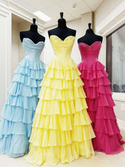 Strapless Chiffon Tiered Prom Dress with Slit & Lace Sweetheart Neckline – Style FD3732