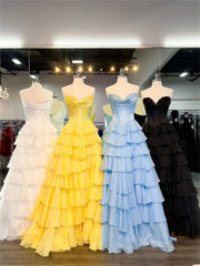 Strapless Chiffon Tiered Prom Dress with Slit & Lace Sweetheart Neckline – Style FD3732