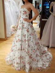 Strapless Pink 3D Flower Prom Dresses Long Corset Back FD1686