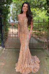 Strapless Sparkly Sequin Mermaid Prom Dresses FD3311