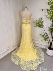 Two Piece Yellow Mermaid Lace Prom Dresses with Slit FD2547
