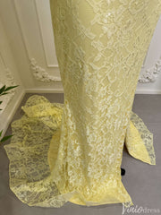 Two Piece Yellow Mermaid Lace Prom Dresses with Slit FD2547