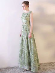 Prom Dresses Long Sage Green Embossment Texture Sleeveless A Line With Sash Wedding Guest Dress