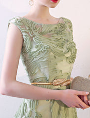 Prom Dresses Long Sage Green Embossment Texture Sleeveless A Line With Sash Wedding Guest Dress