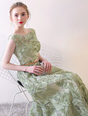 Prom Dresses Long Sage Green Embossment Texture Sleeveless A Line With Sash Wedding Guest Dress