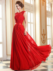 Lace Applique Pink Prom Dresses Chiffon Evening Dresses Sleeveless Formal Gowns