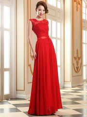 Lace Applique Pink Prom Dresses Chiffon Evening Dresses Sleeveless Formal Gowns