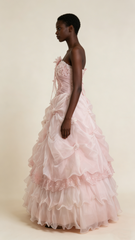 Pretty Prom Dress Strapless Pleated Flower Ball Gown Birthday Party Dress Evening Dress HZ0319