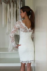 Lace Scoop Long Sleeves Knee-Length Wedding Dresses