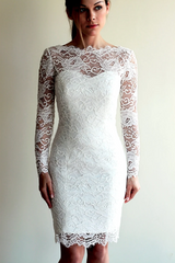 Lace Scoop Long Sleeves Knee-Length Wedding Dresses
