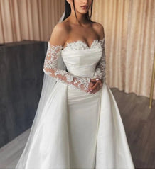 Mermaid Skirt Sweetheart Long Sleeves Beaded With Pearls Wedding Dress