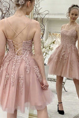 Red A-line Appliques Short Homecoming Dress