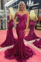 Trumpet Fuchsia Sequins Long Formal Dress