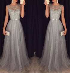 Silver Grey Prom Dress, Evening Gown, Graduation School Party Dress, Winter Formal Dress
