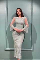 Pufffy Sleeves Lace Appliques Ankle Length Special Occasion Dress