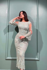 Pufffy Sleeves Lace Appliques Ankle Length Special Occasion Dress