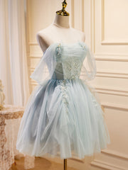 Puffy Tulle Off épaule Robe de bal courte verte, robes de retour vertes