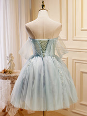 Puffy Tulle Off épaule Robe de bal courte verte, robes de retour vertes