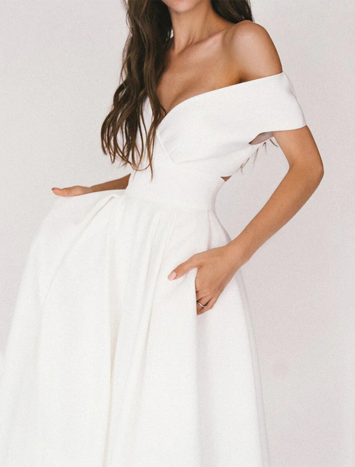 Aimishang A-Line Party Dress Cocktail Wedding Guest Homecoming Dresses Length Short Sleeve Off Shoulder Stretch with Sleek