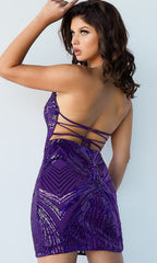 Short Jovani Strapless Sequin Party Dress
