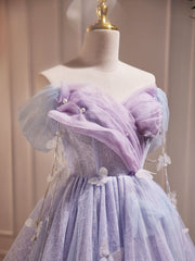 Robe de bal courte en tulle violet en tulle, robe de retour violette