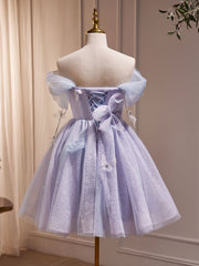 Robe de bal courte en tulle violet en tulle, robe de retour violette