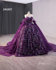 Purple Sequin Lace Wedding Dresses Off the Shoulder Quinceanera Dress 241037