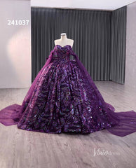 Purple Sequin Lace Wedding Dresses Off the Shoulder Quinceanera Dress 241037