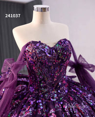 Purple Sequin Lace Wedding Dresses Off the Shoulder Quinceanera Dress 241037