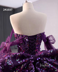 Purple Sequin Lace Wedding Dresses Off the Shoulder Quinceanera Dress 241037