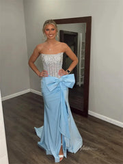 Purple Strapless Sheath Prom Dresses 2025 with Slit, Bow & Beaded Bodice – FD5067