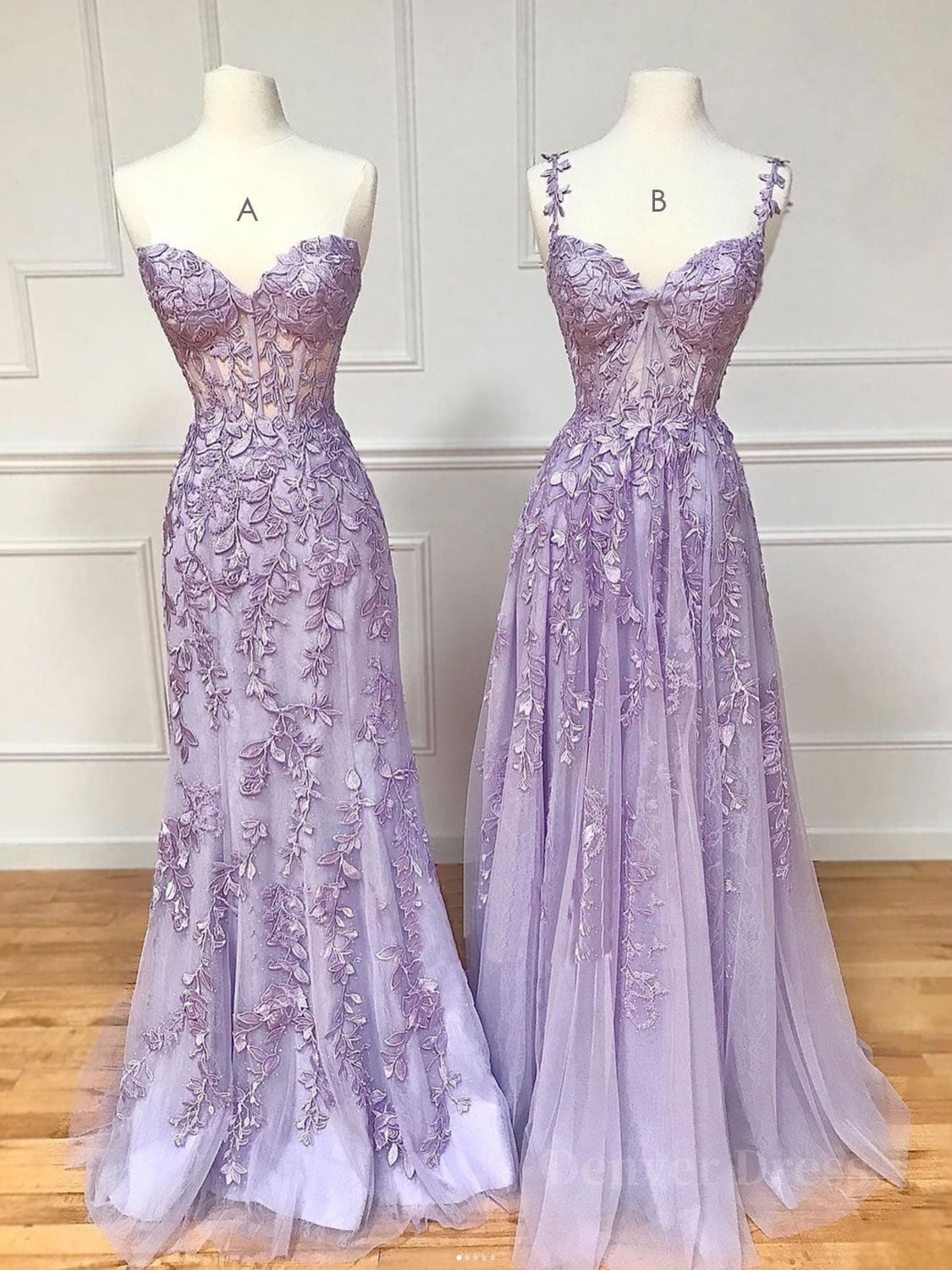 Purple Sweetheart Neck Lace Long Prom -jurk, kanten formele afstuderenjurk
