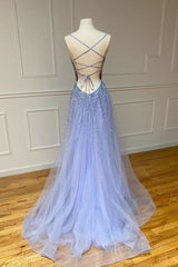 Paarse tule pailletten lange prom jurk tule formele jurk