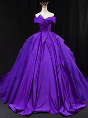 Off Shoulder Tulle Satin Blue Long Prom Gown, Blue Long Evening Dress