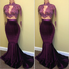 Modest Lace Long-Sleeve High-Neck Mermaid Prom Dresses