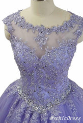Hot Purple Lace Tulle Quinceanera Dresses Sequin Long Formal Prom Dresses