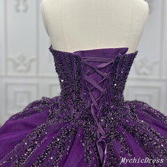 Purple Ball Gown Quince Dresses Tulle Sweetheart Sequin Wedding Dresses For Women
