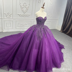Purple Ball Gown Quince Dresses Tulle Sweetheart Sequin Wedding Dresses For Women