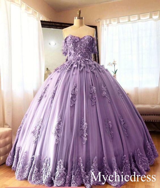 Off Shoulder Lace Ball Gown Quinceanera Dresses Embroidered
